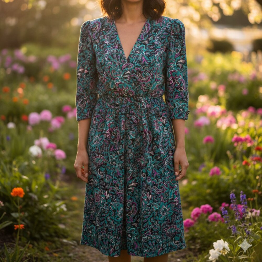 Union Label Vintage Breli A-Line Flowy Dress Retro Floral Size 6 Grandmacore 80s